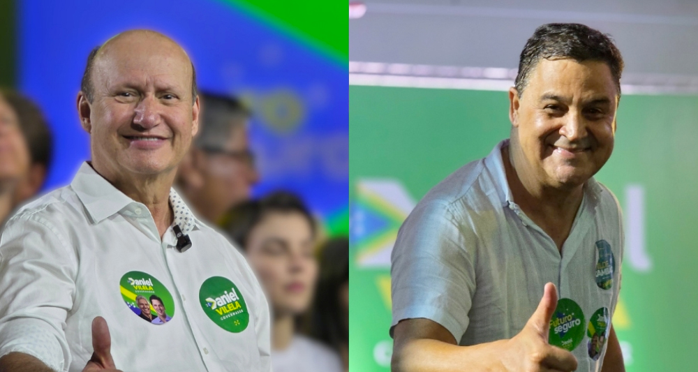 Célio Silveira e Wilde Cambão durante convenção que oficializou as candidaturas à reeleição.