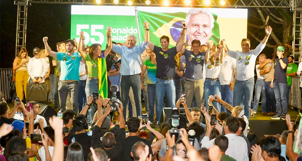 Daniel Vilela e Ronaldo Caiado durante agenda de campanha no Entorno do DF